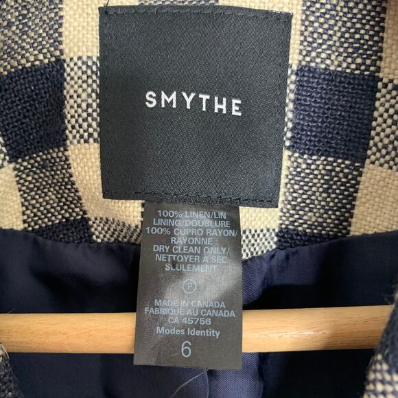 Smythe Women's Double Breasted Min Plaid Blazer Navy Check Size 6 - Picture 6 of 13